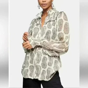 New Topshop Womens Paisley Print Chiffon Long Sleeve Sheer Blouse Top shirt sz 6